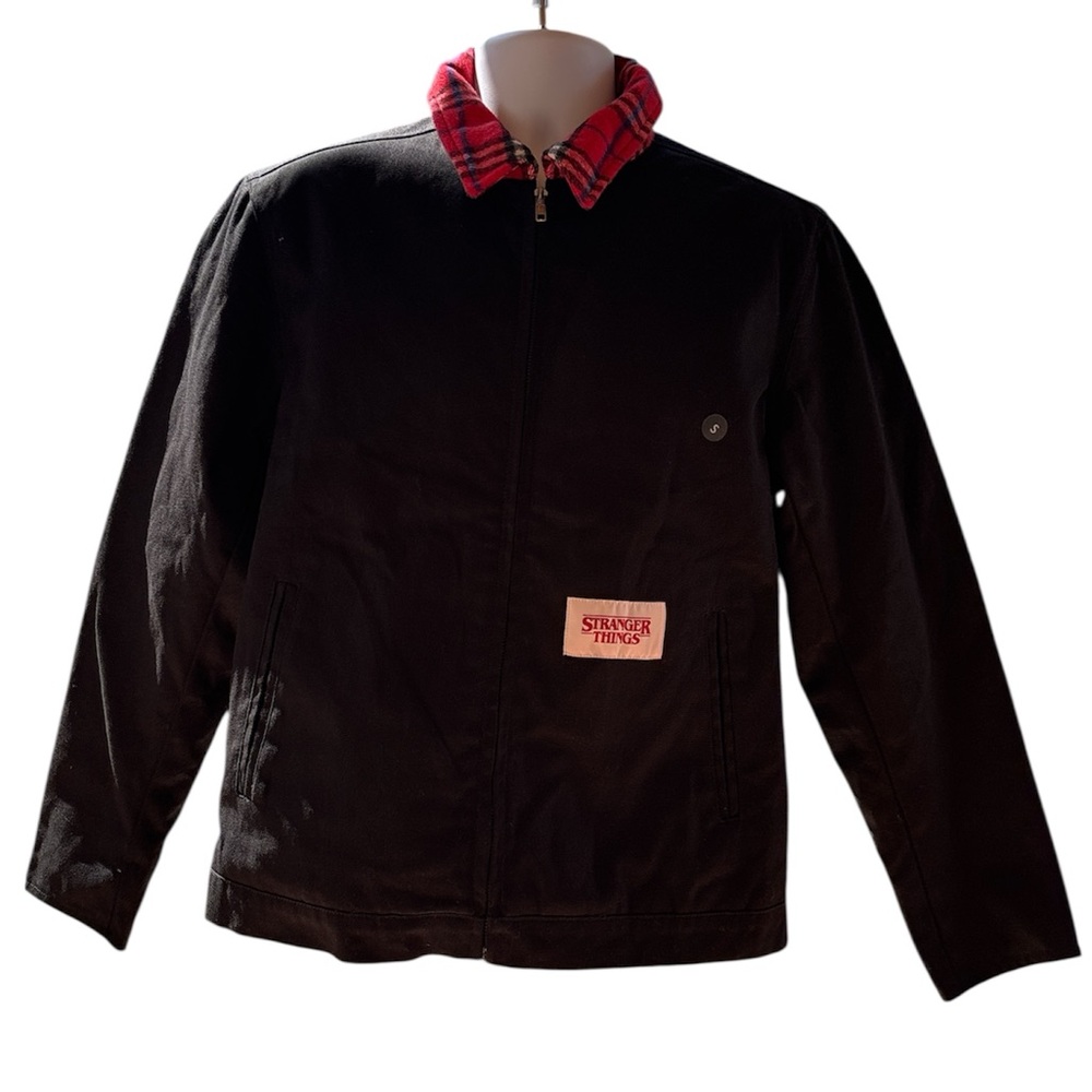 Pacsun Netflix Stranger Things Hellfire Club Black Jacket w/Red Plaid Collar